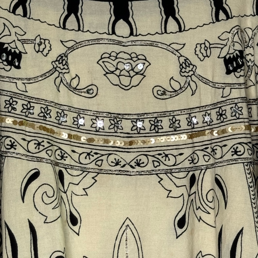 2/$15💥 Vintage KAKTUS Boho Gold & Silver Sequin Skirt Cream Black Sz M - Picture 3 of 12